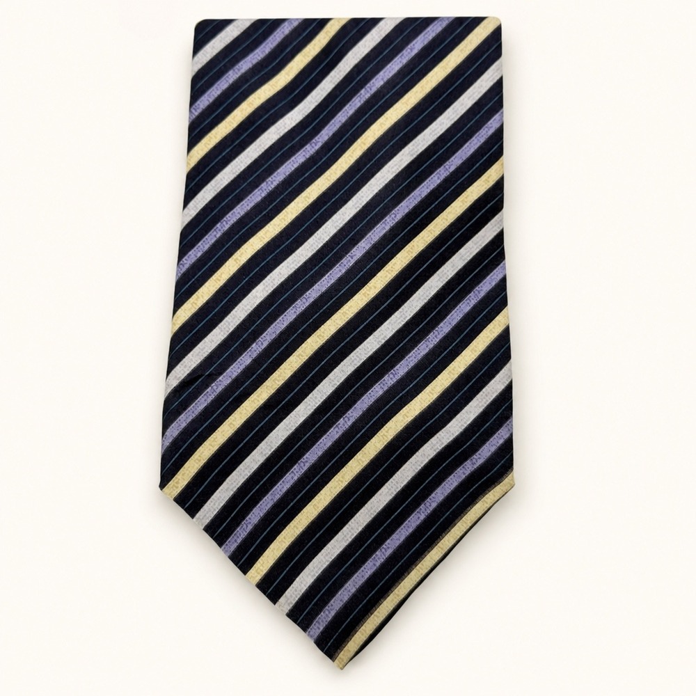 Ermenegildo Zegna Mens Silk Tie Blue Striped Italy Luxury Necktie Career Formal